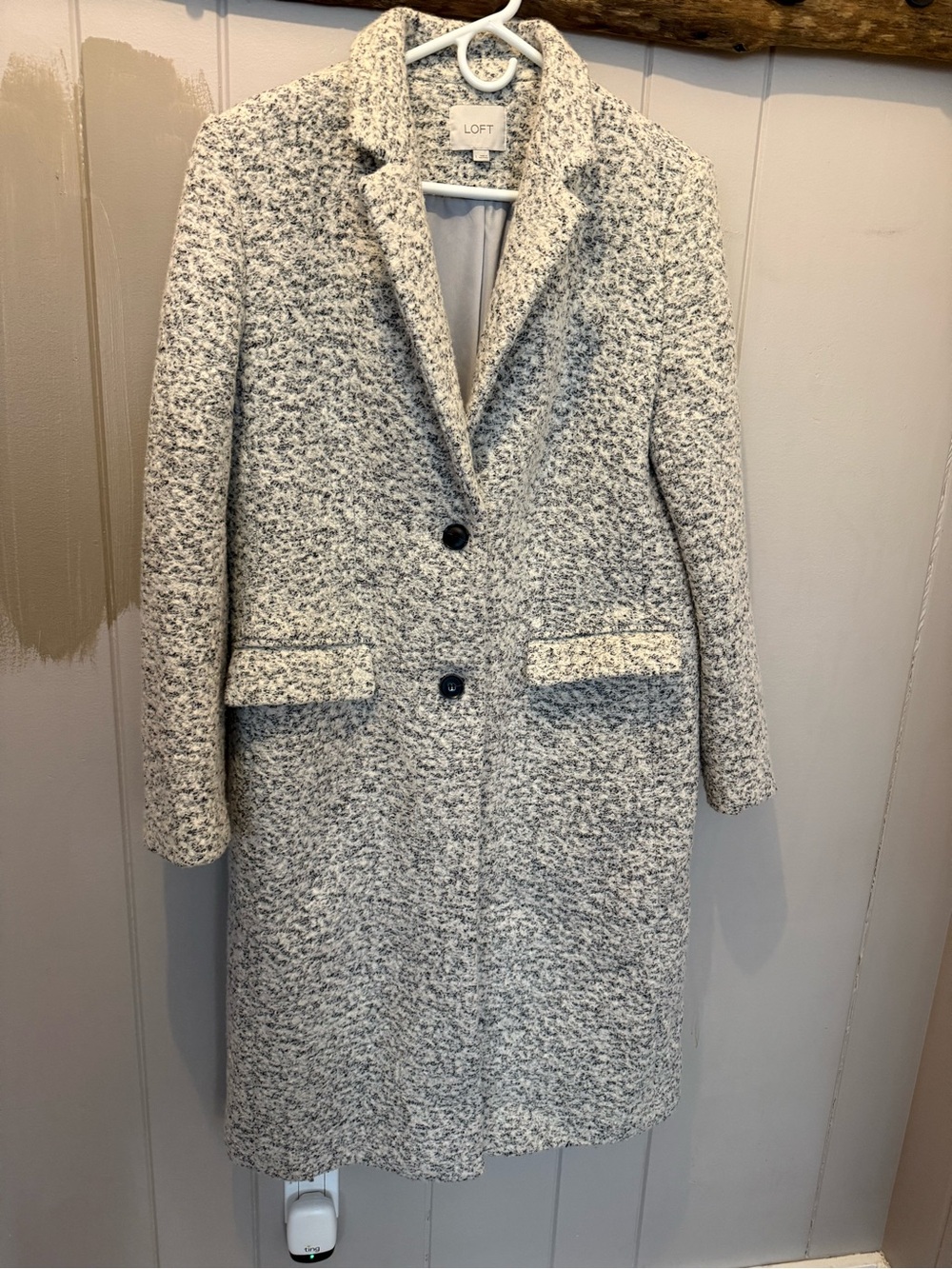 LOFT Black and White Bouclé Single-Breasted Pea Coat - Lined, Heavy Weight